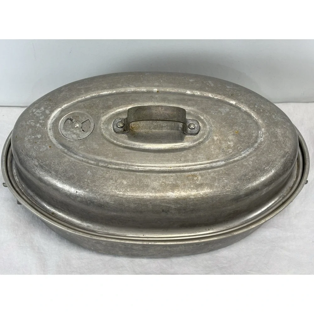 Vintage MIRRO 876M Aluminum Roaster Pan w/ Vented Lid & Lifter  Made in U.S.A